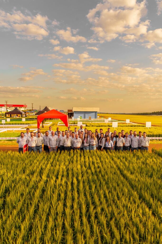 Equipe em lavoura ao pôr do sol, Revista Coopavel